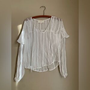 J.O.A Blouse top shirt sheer boho anthro inspired embroidered cottage Prairie